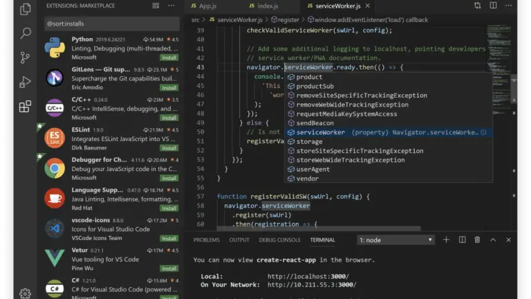 VS Code editor product UI showing the extension marketplace