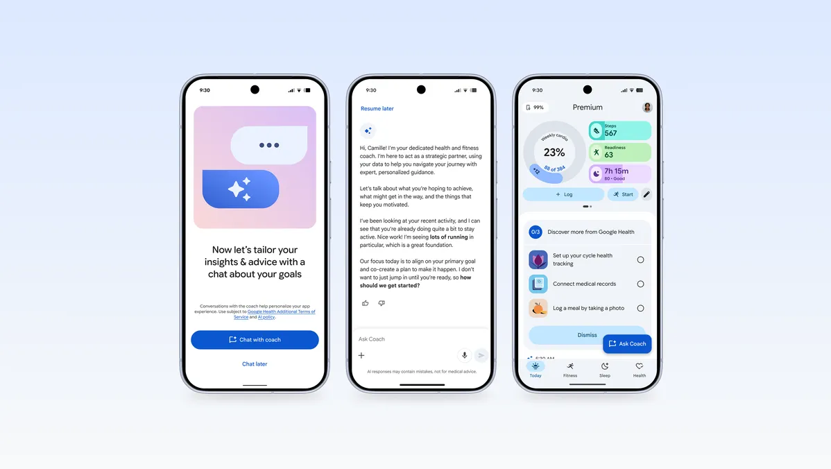 Google Health Premium onboarding screen on iPhone showing Fitbit Air pairing