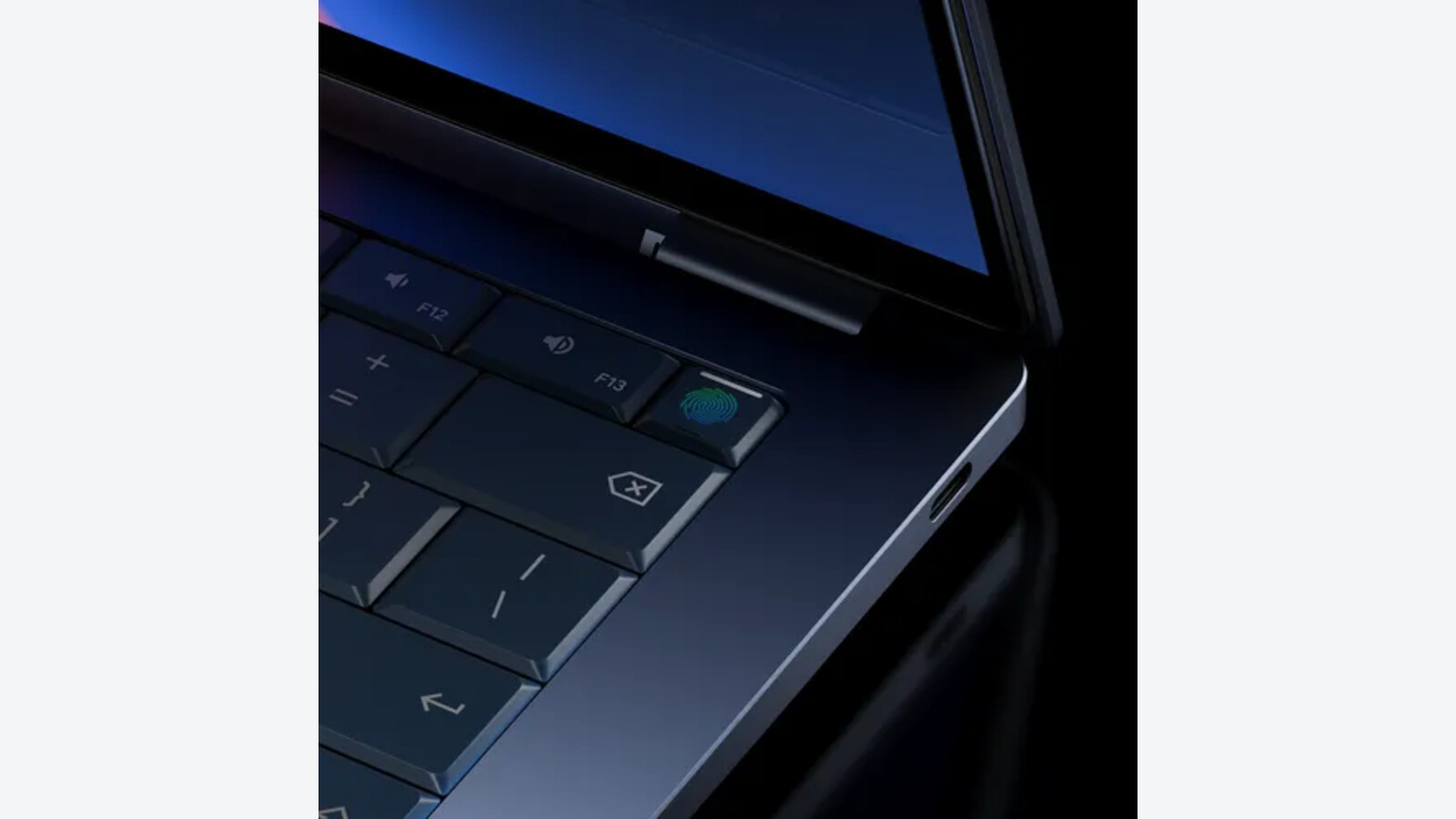 Googlebook keyboard close-up showing the dedicated G key and side profile, from Google's 12 May 2026 announcement