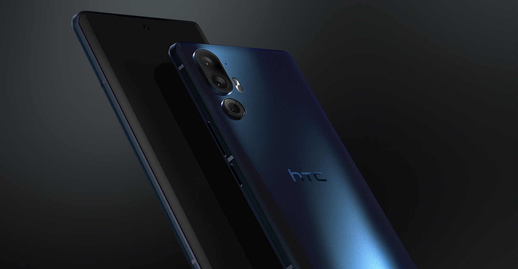 HTC U24 Pro in Space Navy showing front and rear of the 2024 mid-range phone rebadged by Trump Mobile as the T1 in 2026