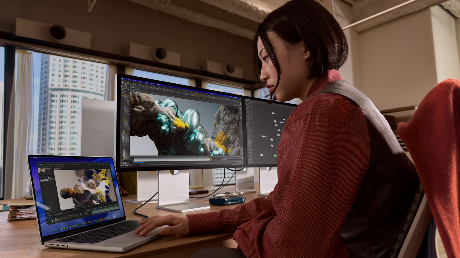 Apple Silicon MacBook Pro in a pro studio, no x86 laptop in sight