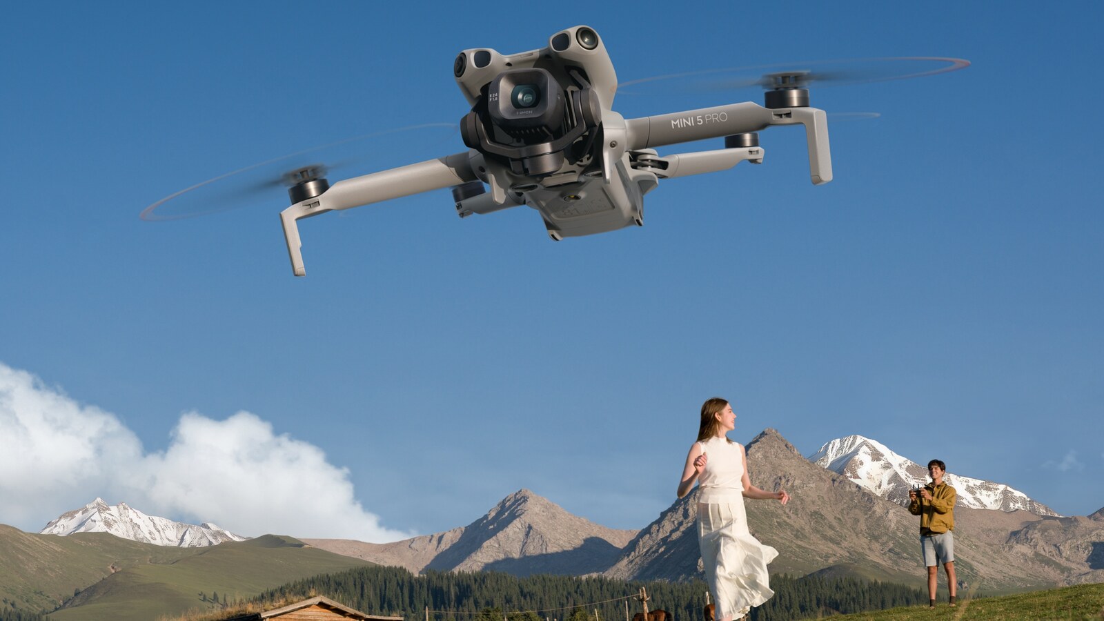 DJI Mini 5 Pro, the step-up best beginner drone UK choice, filming in the mountains