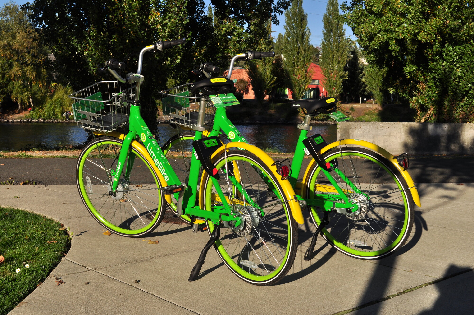 Lime IPO coverage - Lime shared bike fleet on a Seattle street