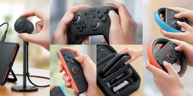 Nintendo Switch 2 accessories including Pro Controller, Camera and carrying case