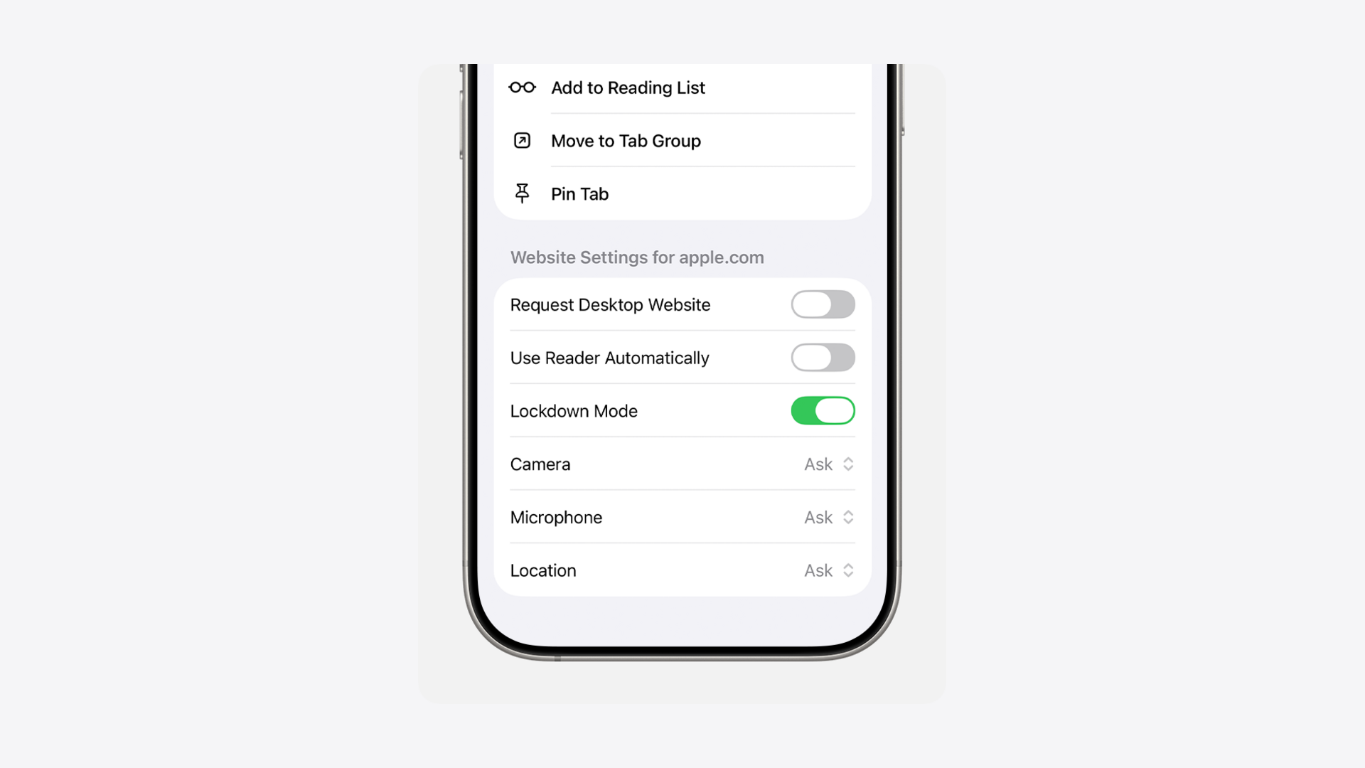 iOS Lockdown Mode configure web browsing menu used to protect your phone from spyware on supported websites