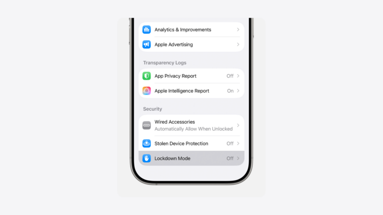 iOS Lockdown Mode privacy and security menu where you protect your phone from spyware by enabling Lockdown