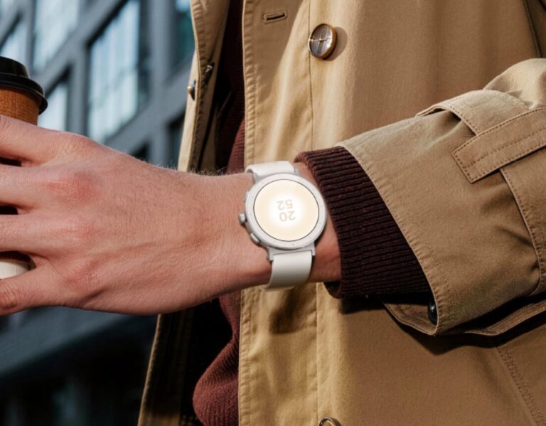 Realme Watch S5 worn on a wrist with round AMOLED face active