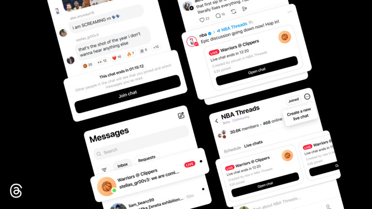 Threads Live Chats header showing a live group conversation during a major sports moment