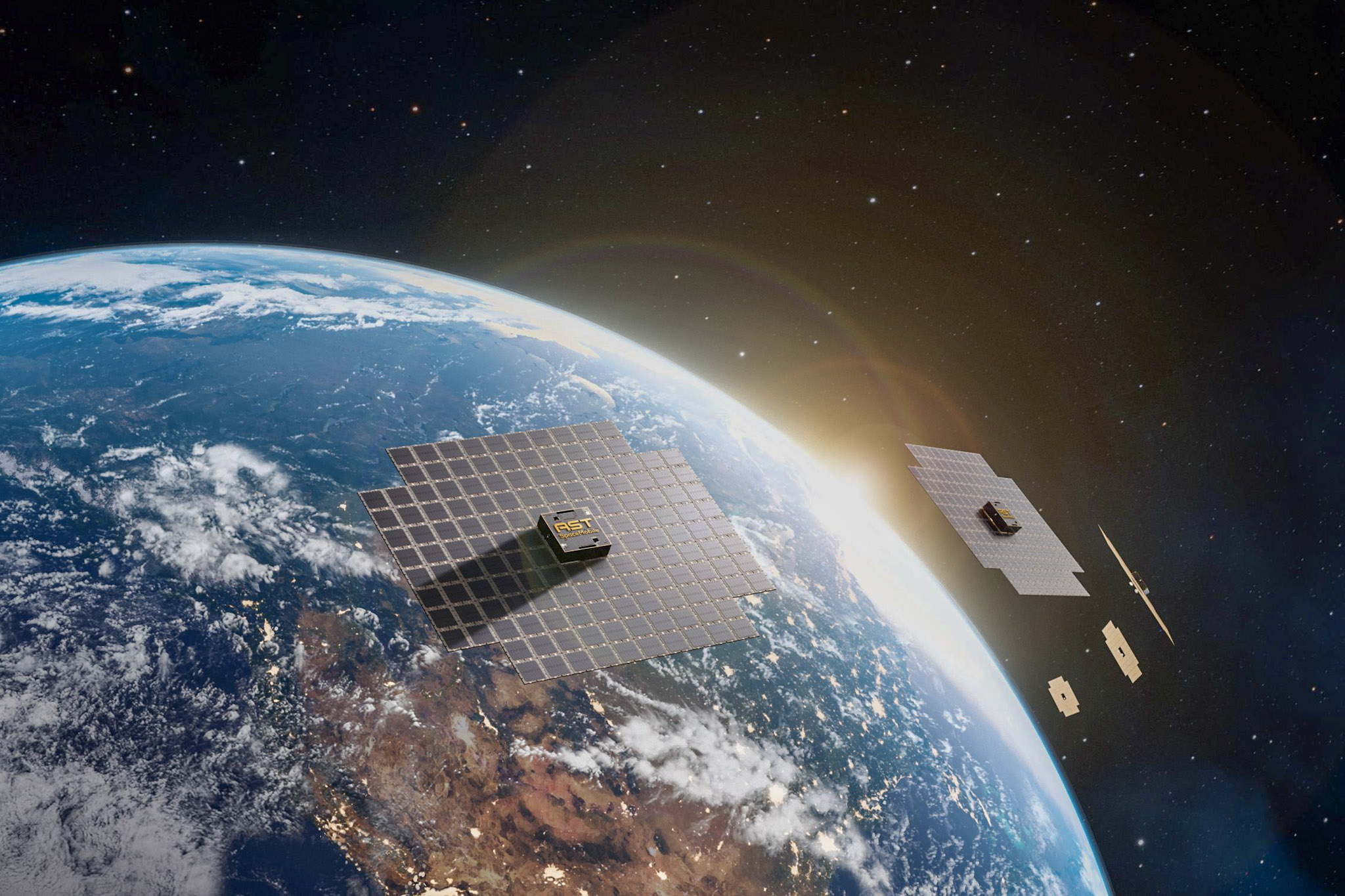 AST SpaceMobile satellites that power the VodafoneThree satellite direct-to-device service