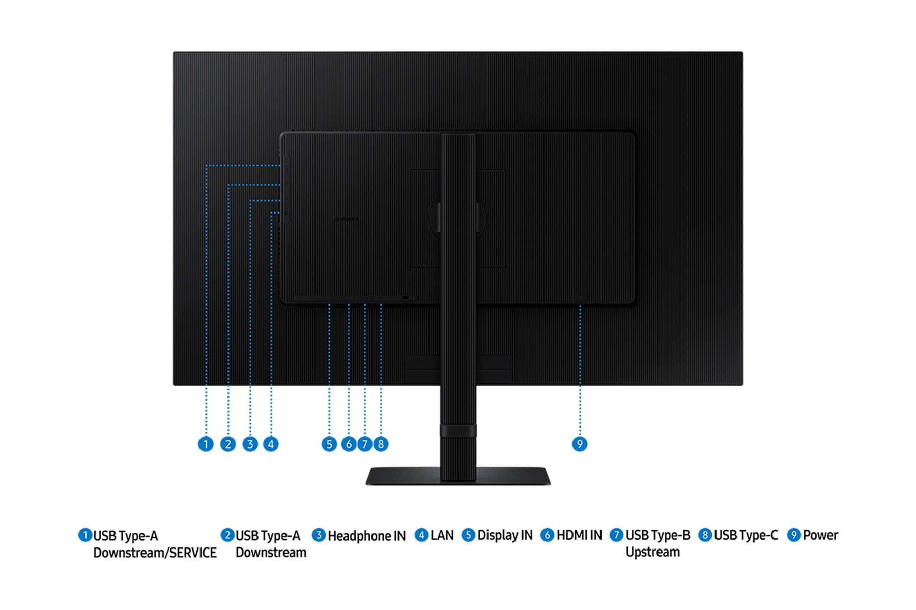 ViewFinity S8 connectivity with USB-C, DisplayPort, HDMI, LAN and KVM switch