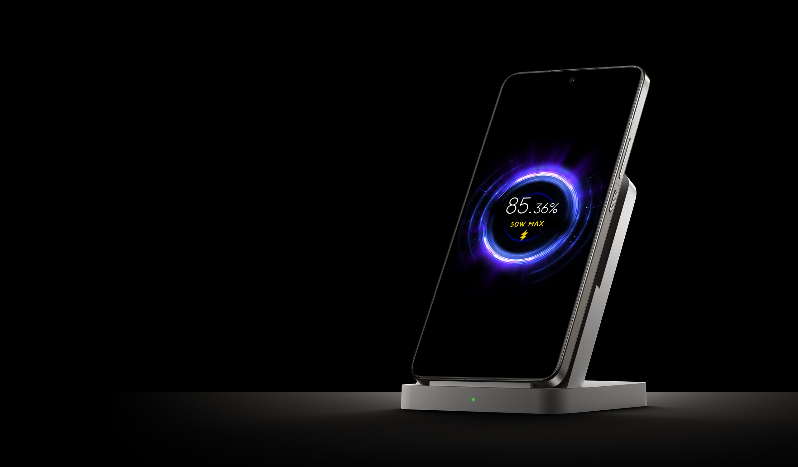 Xiaomi 14T Pro on Xiaomi 50W wireless charging stand showing 85 per cent battery