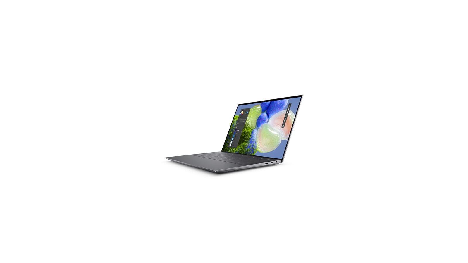 Dell XPS 14 9440 in graphite, the 2024 Intel Core Ultra model with seamless glass touchpad, shown for the Windows photo-and-video laptop comparison