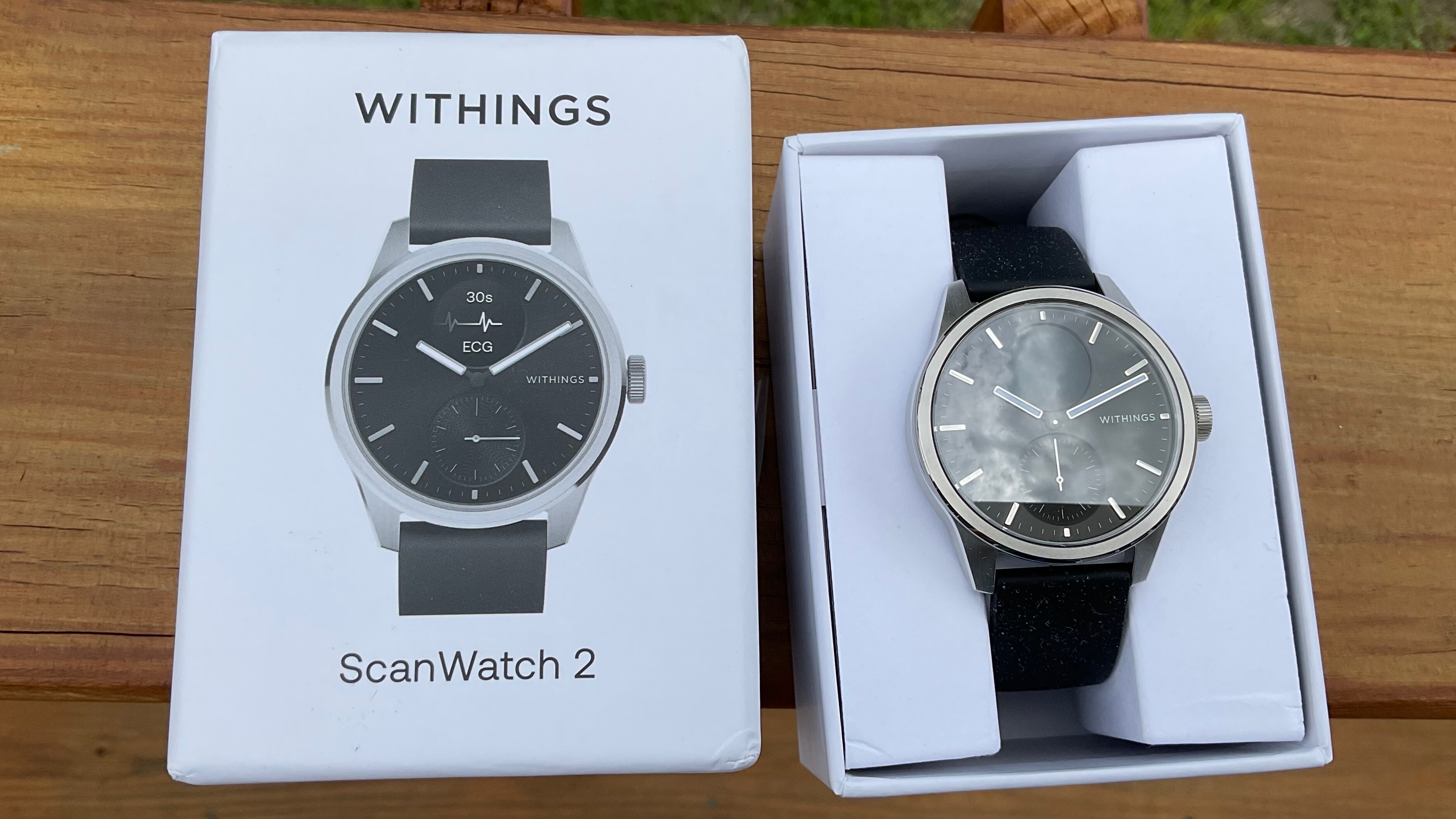 Withings ScanWatch 2 hybrid smartwatch with analogue hands and a small mono sub-dial