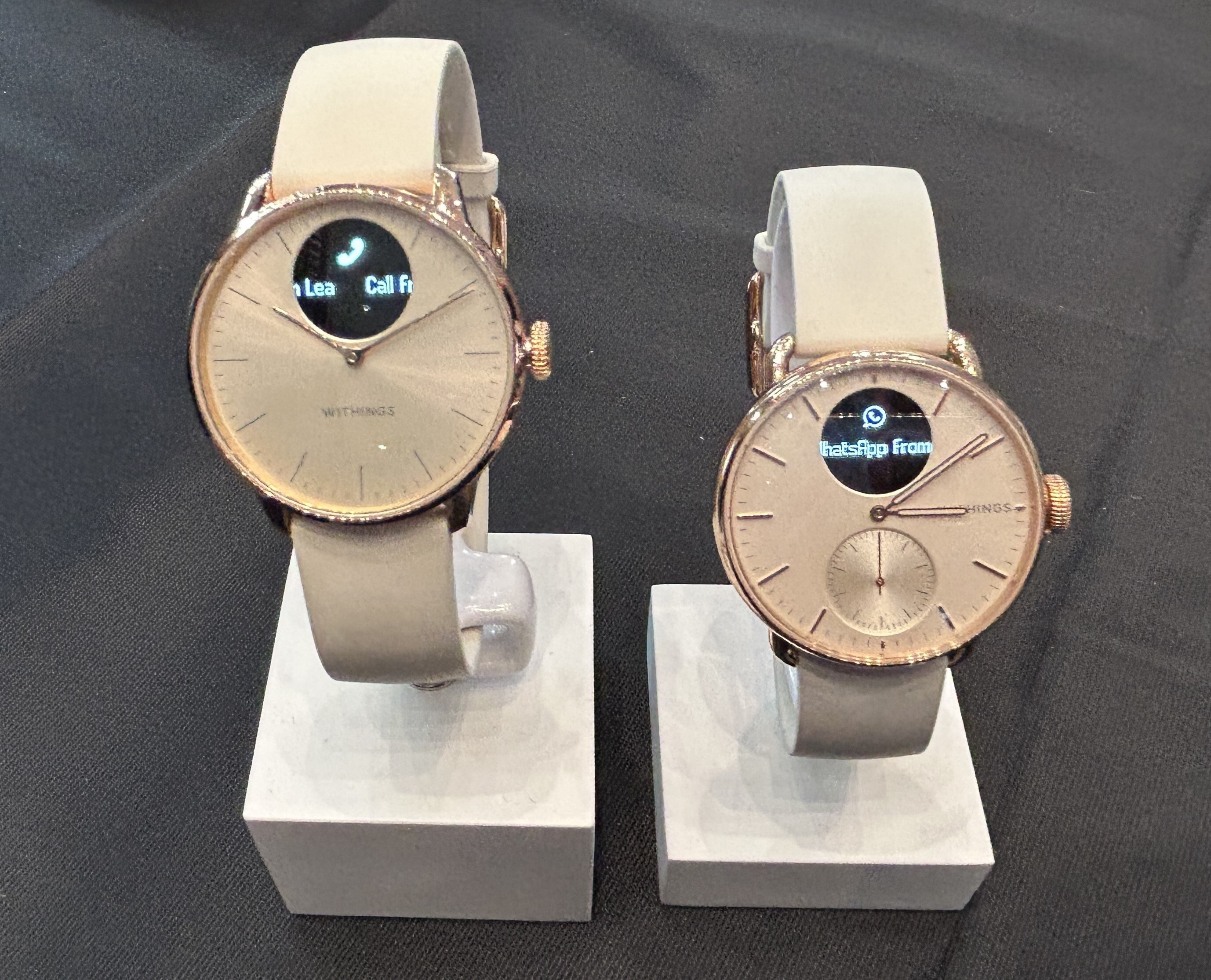 Withings ScanWatch 2 worn on the wrist showing the analogue face