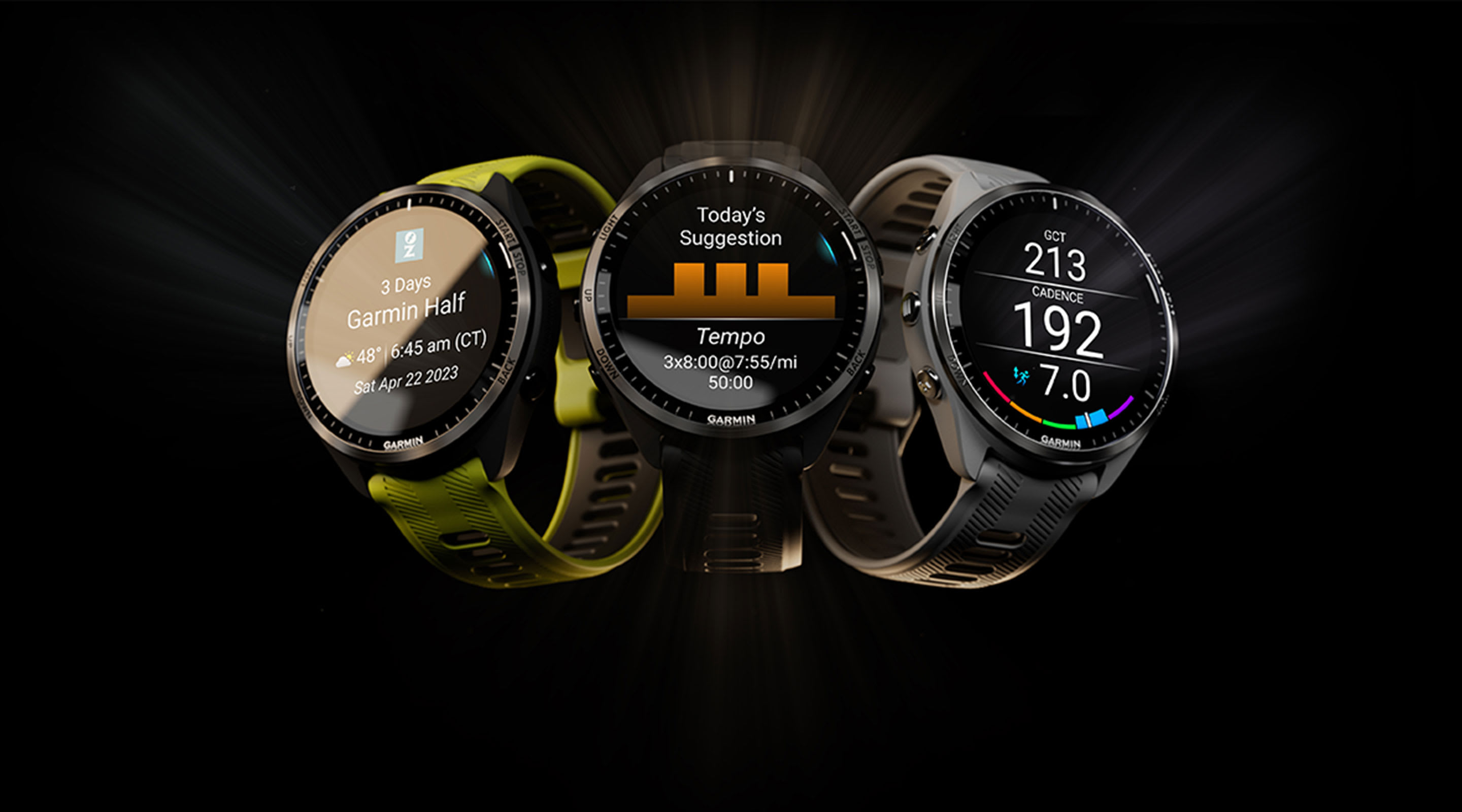 Garmin Forerunner 965 smartwatch worn on the wrist showing a colour AMOLED training screen