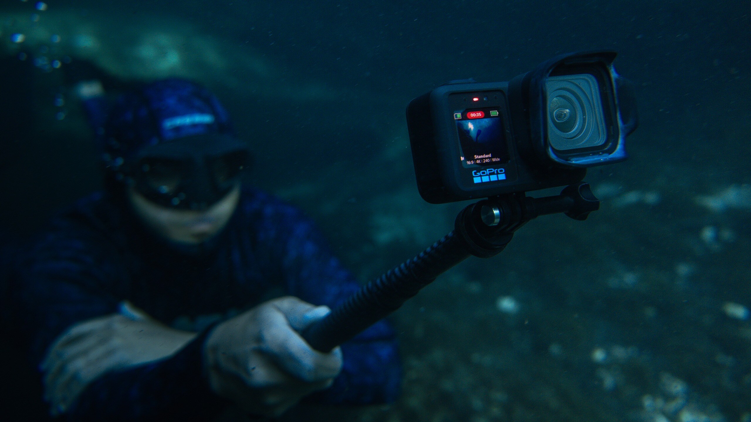GoPro Mission 1 Pro filming underwater to its 20m waterproof depth