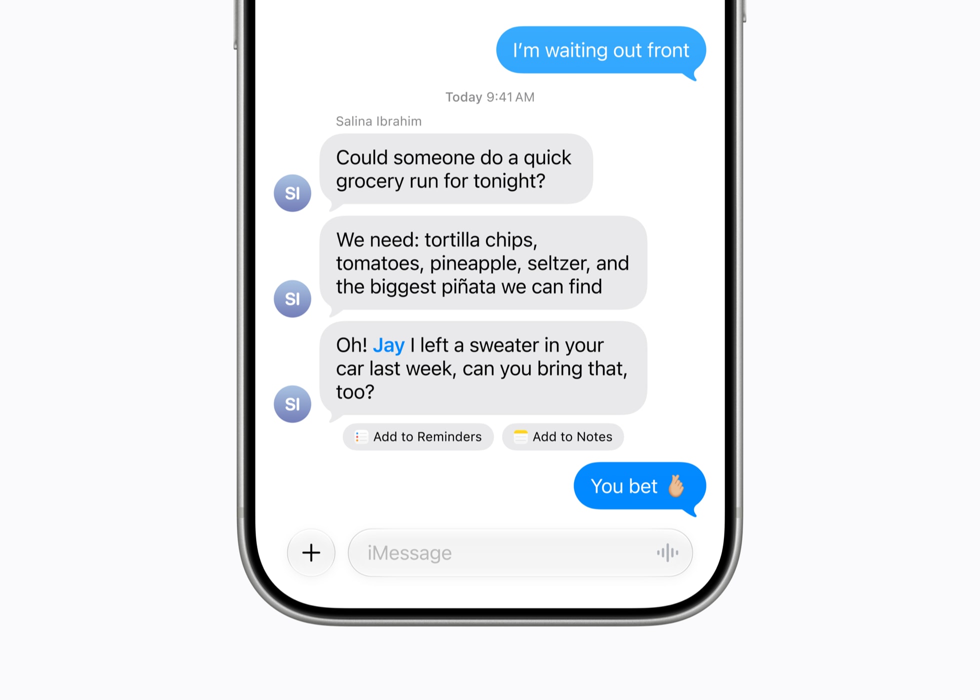 iOS 27 Apple Intelligence showing smart suggestions inside the Messages app
