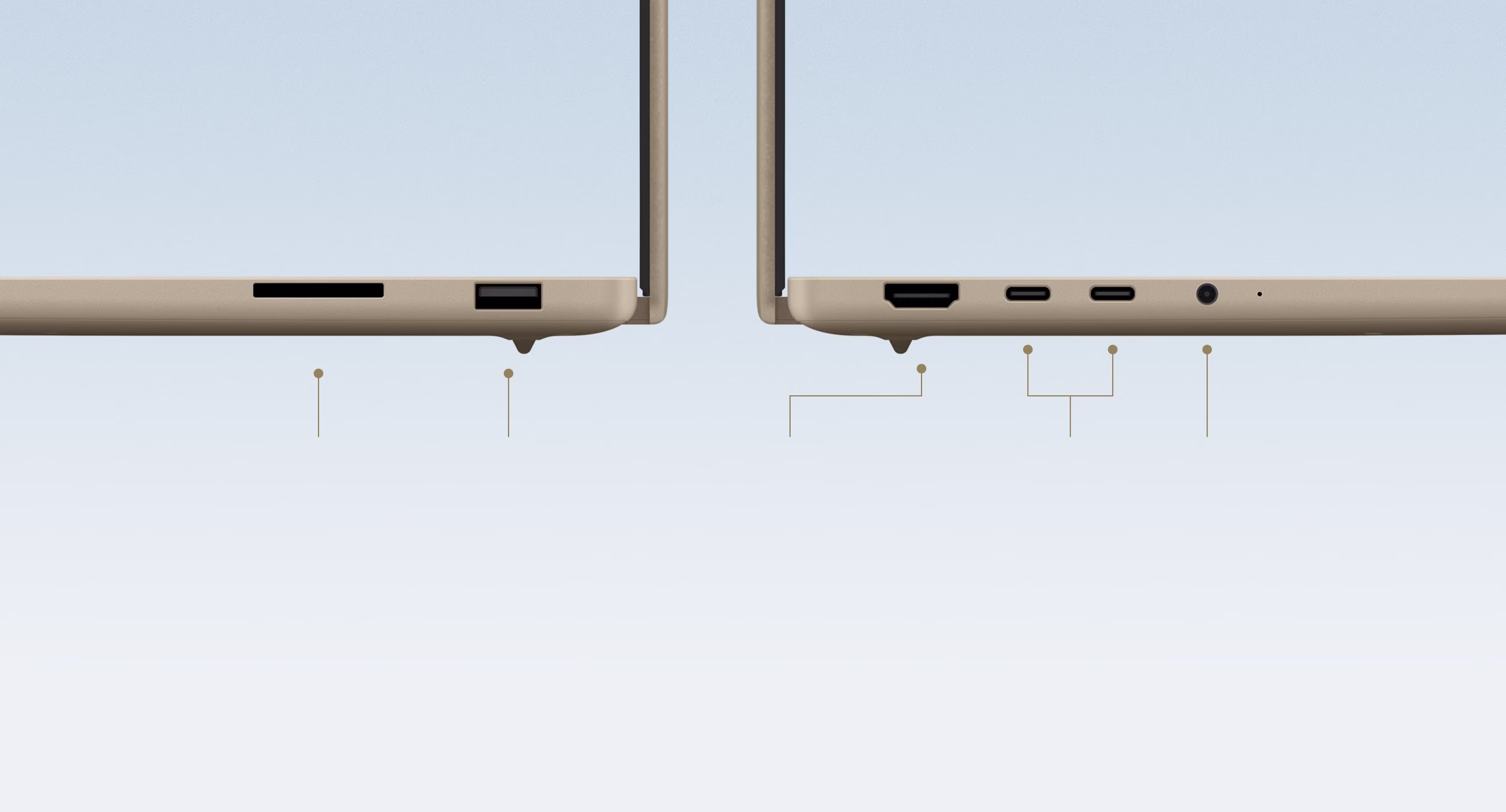 Two ASUS Zenbook A16 laptops shown from each side to display the IO ports