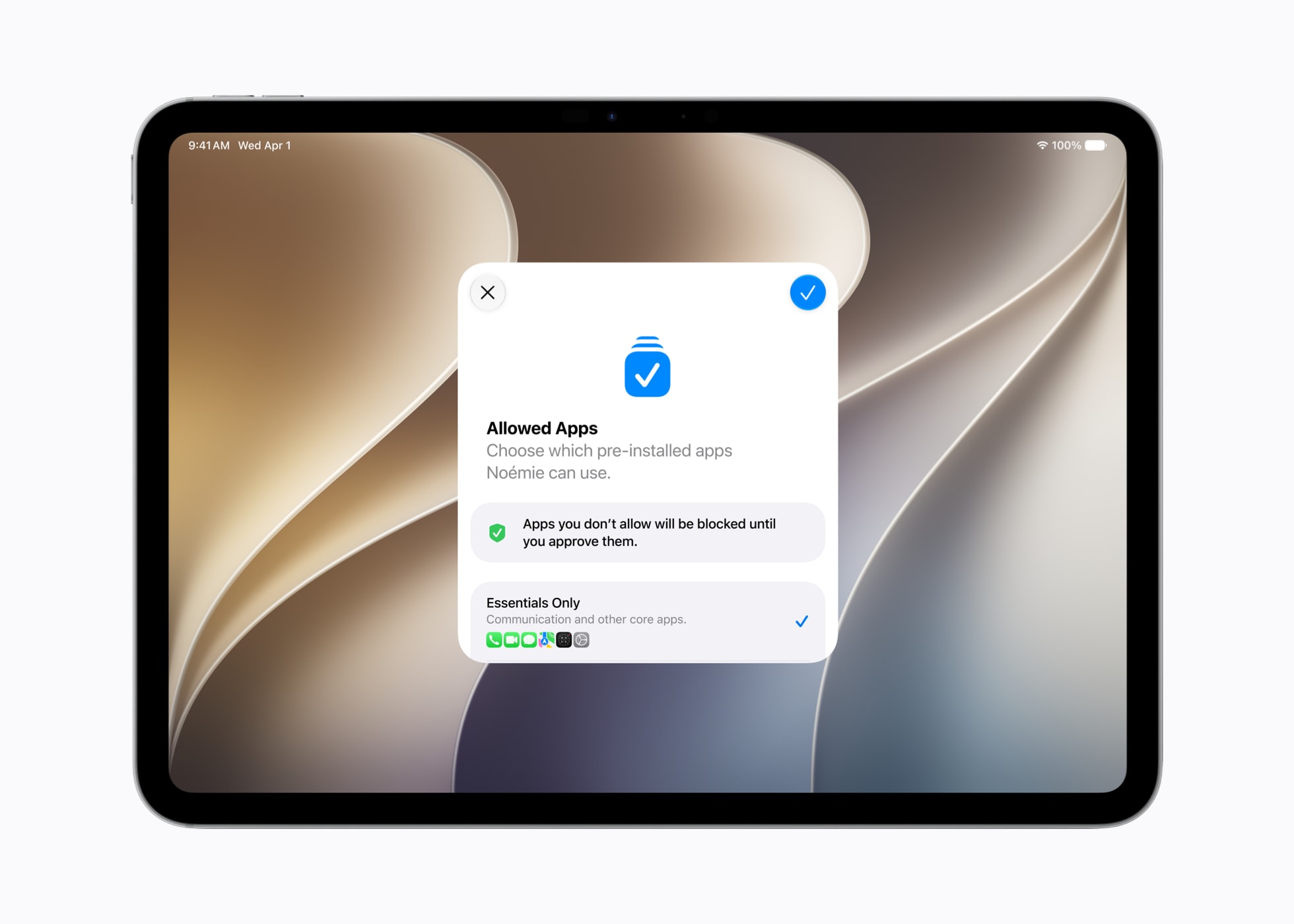 Screen Time app restriction settings panel shown on an iPad in iPadOS 27