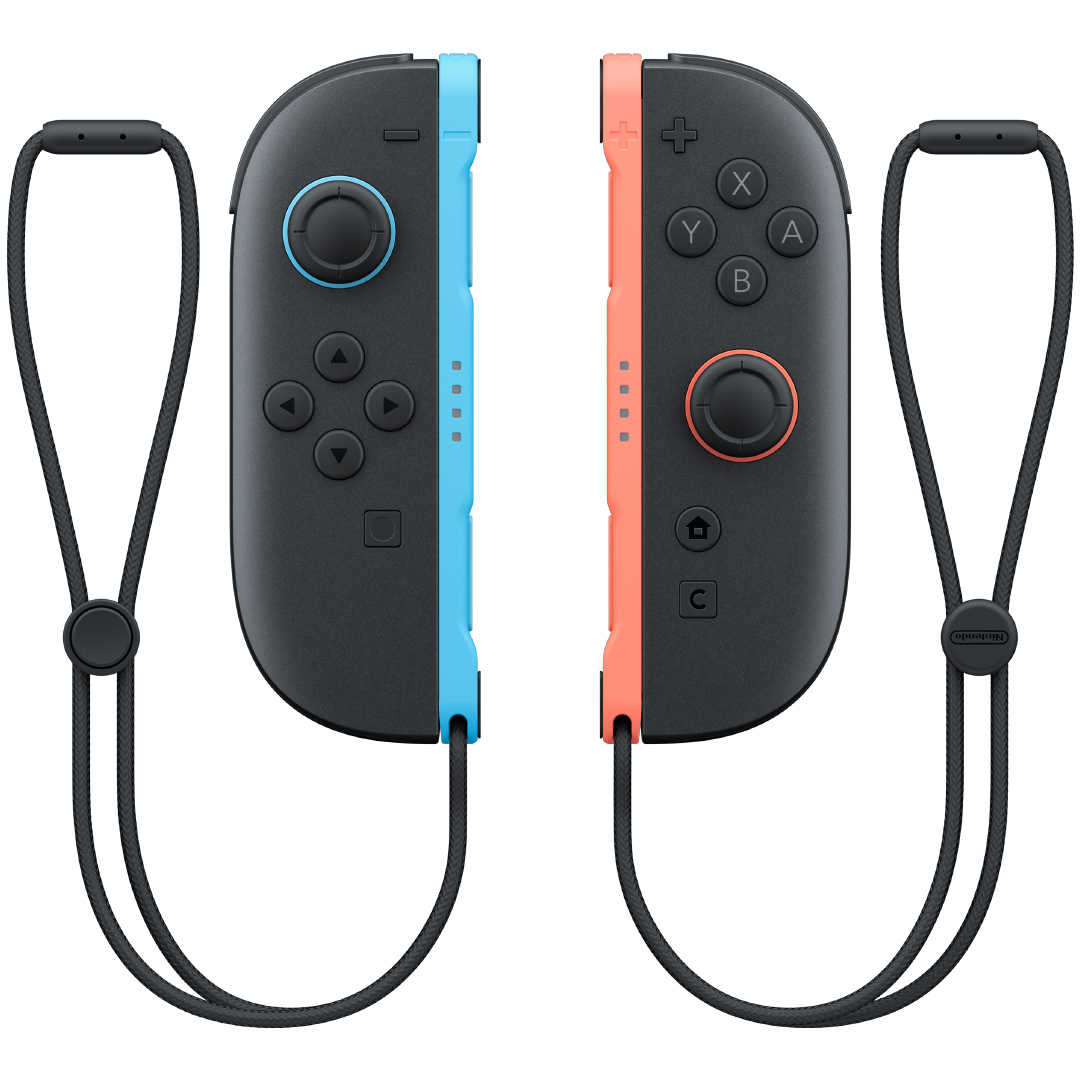 Nintendo Switch 2 Joy-Con 2 pair in light blue and light red on white background