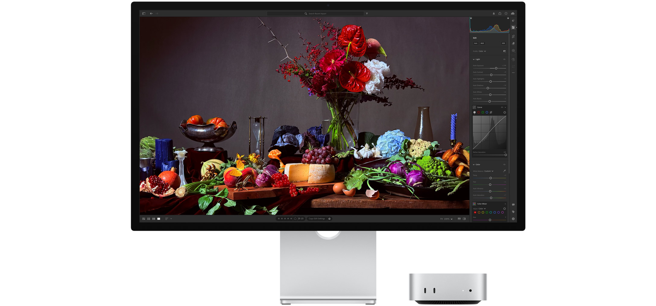Apple Studio Display angled to show its 27-inch 5K panel with True Tone colour