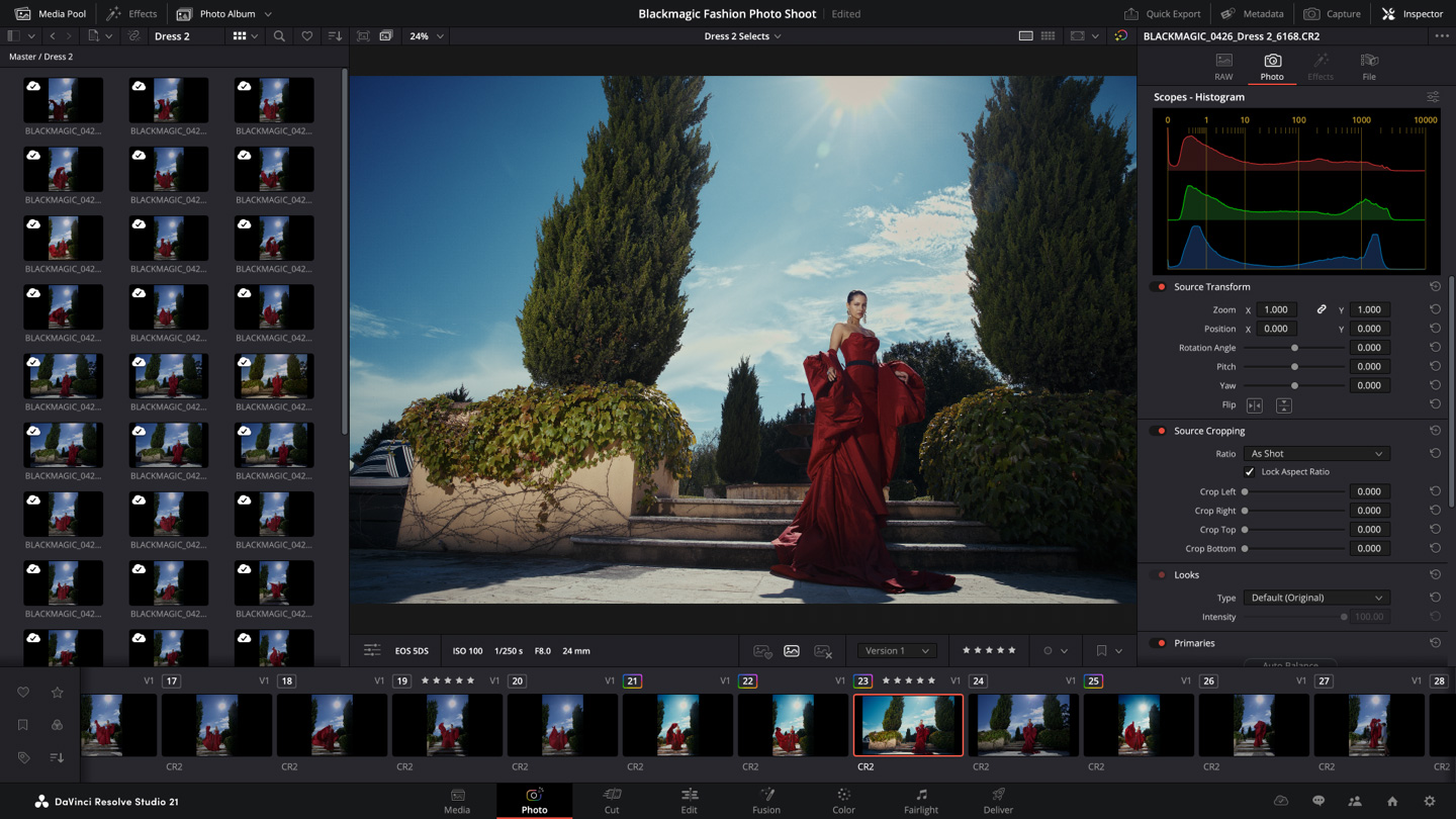 DaVinci Resolve Studio 21 new Photo page editing a still image with colour tools