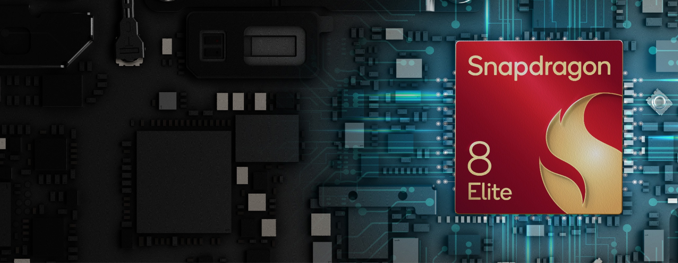 Qualcomm Snapdragon 8 Elite chip graphic illustrating the Motorola Razr Ultra processor