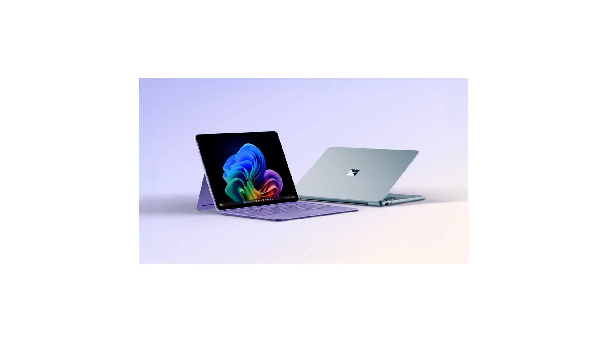 A Surface tablet and Surface Laptop, both Copilot Plus PCs running Windows 11