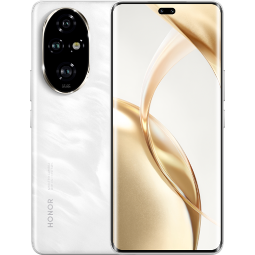 Honor 200 Pro in white showing the front display and selfie camera