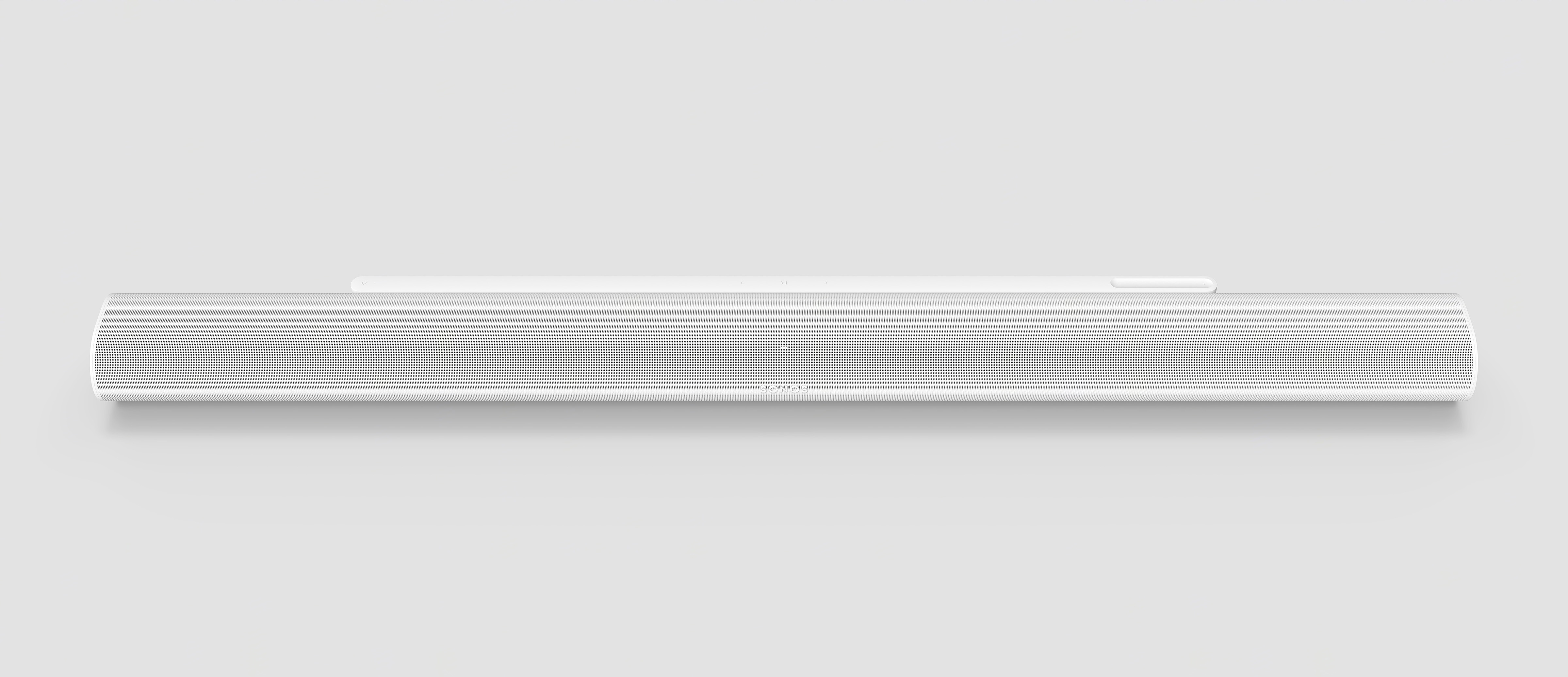 Sonos Arc Ultra soundbar in matte white, front-on, against a light background
