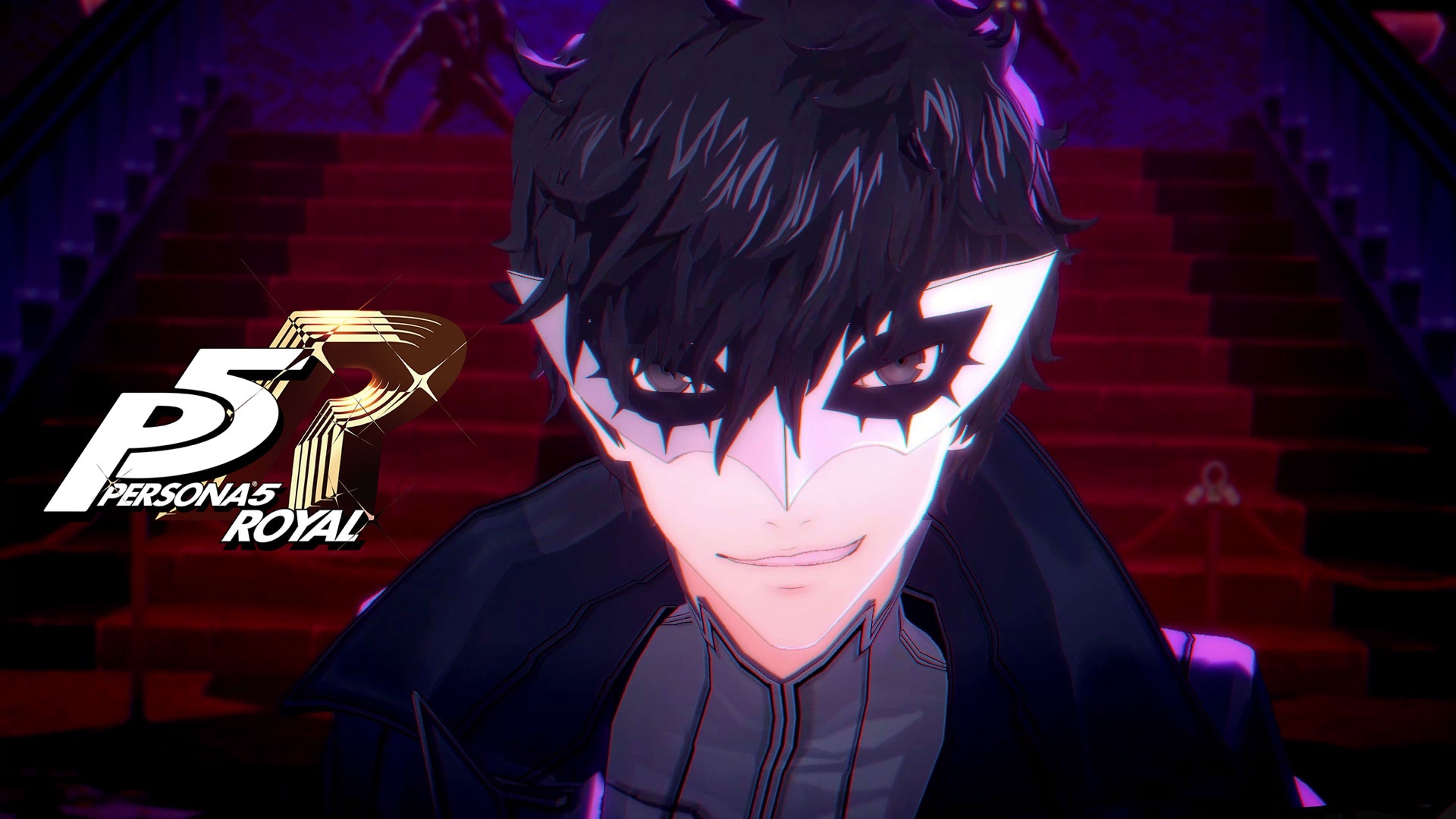 The Phantom Thieves of Persona 5 Royal posed together in the game's signature red and black art style