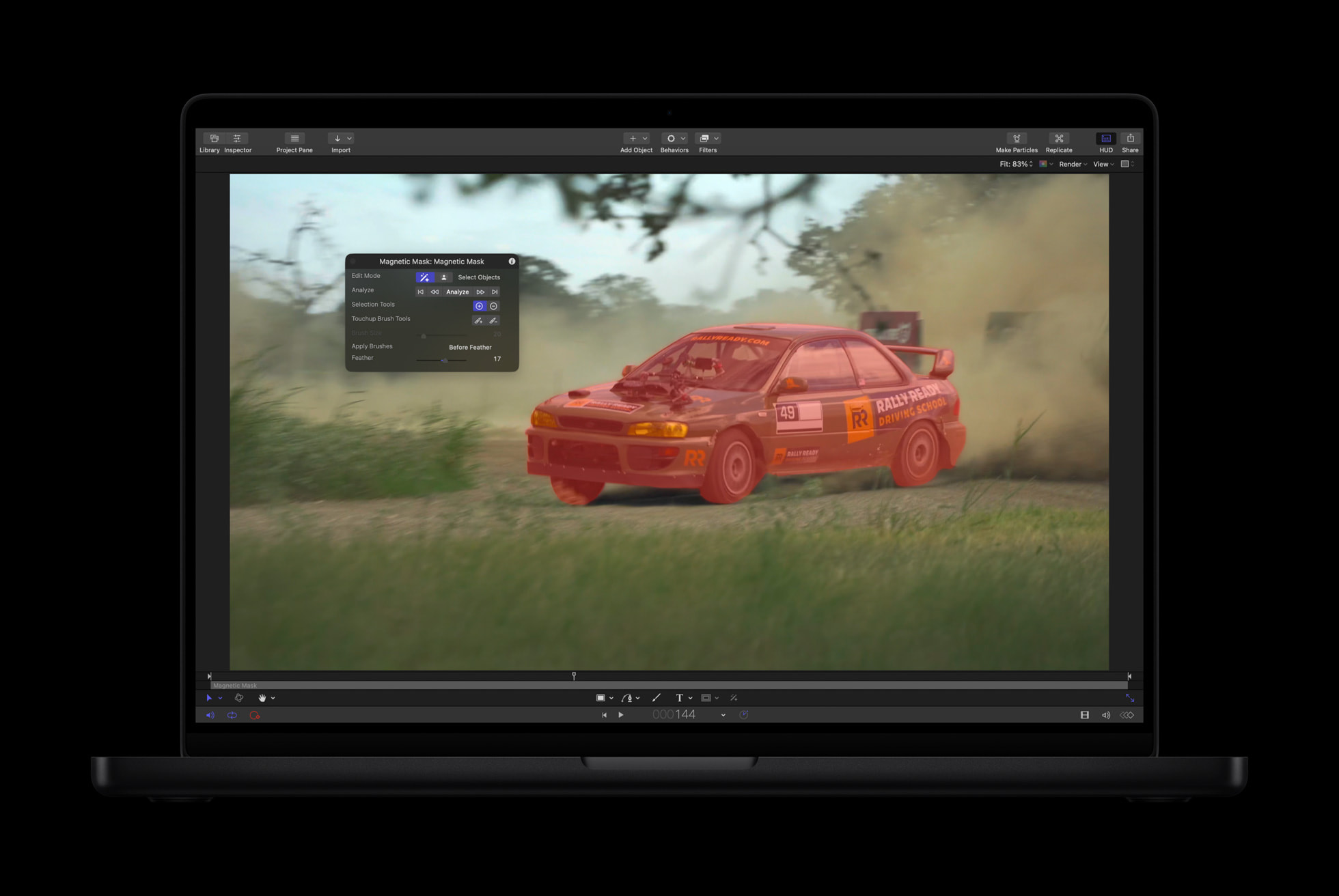 Final Cut Pro Magnetic Mask AI feature shown isolating a subject on screen