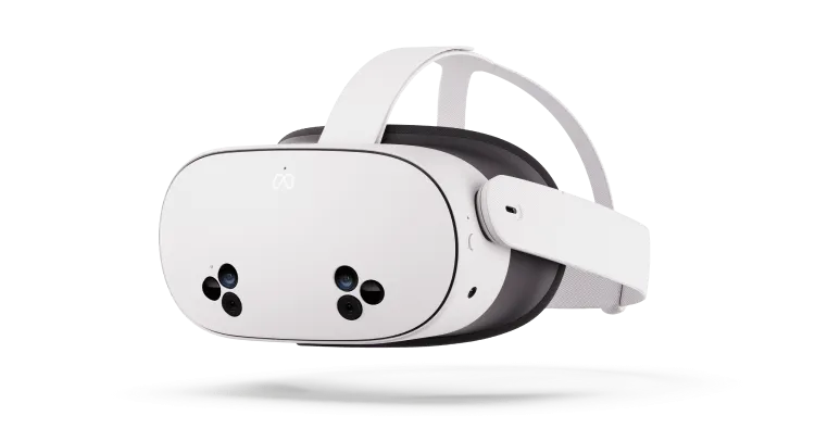 Meta Quest 3S headset with its two Touch Plus controllers