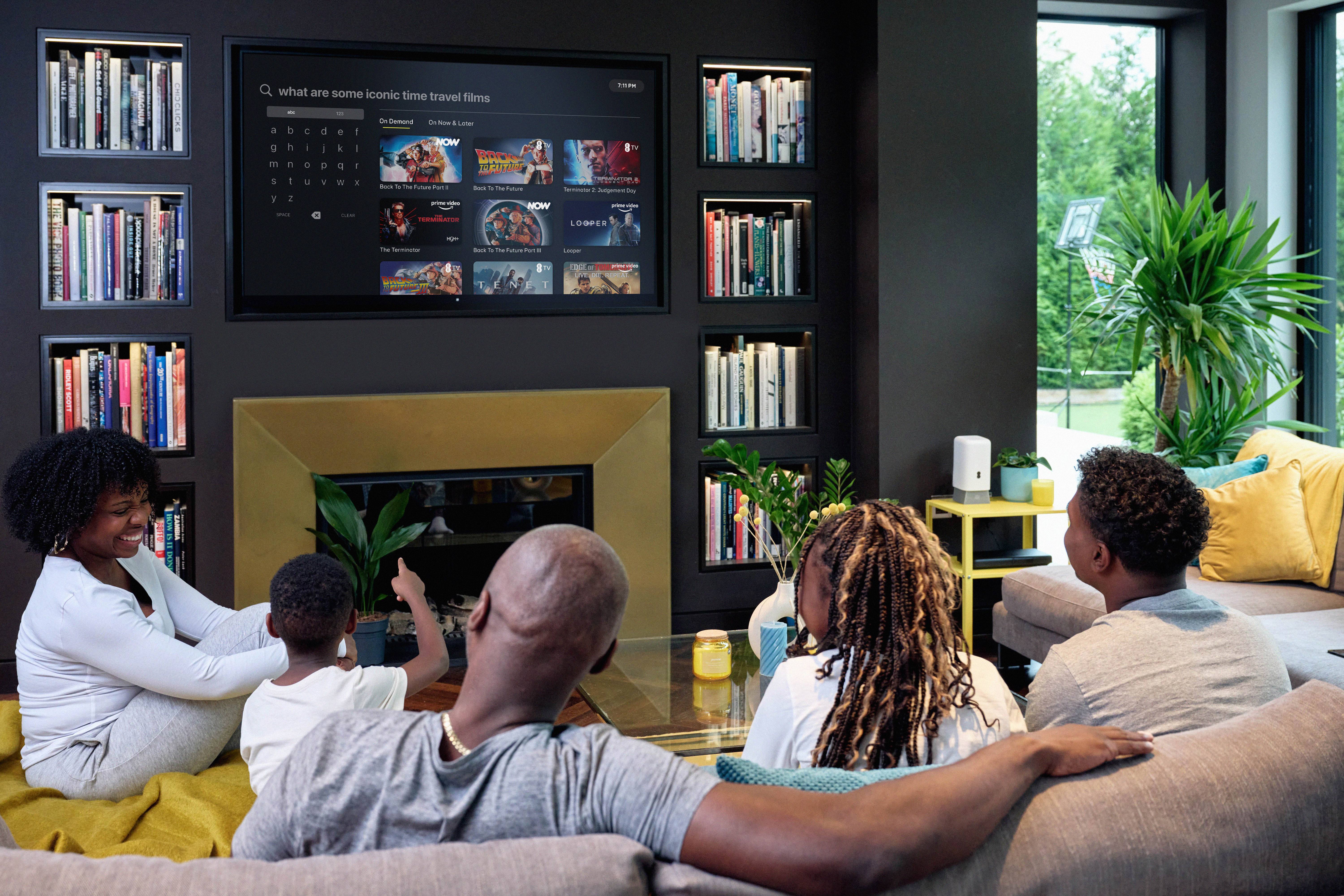 EE TV service shown on a living room television