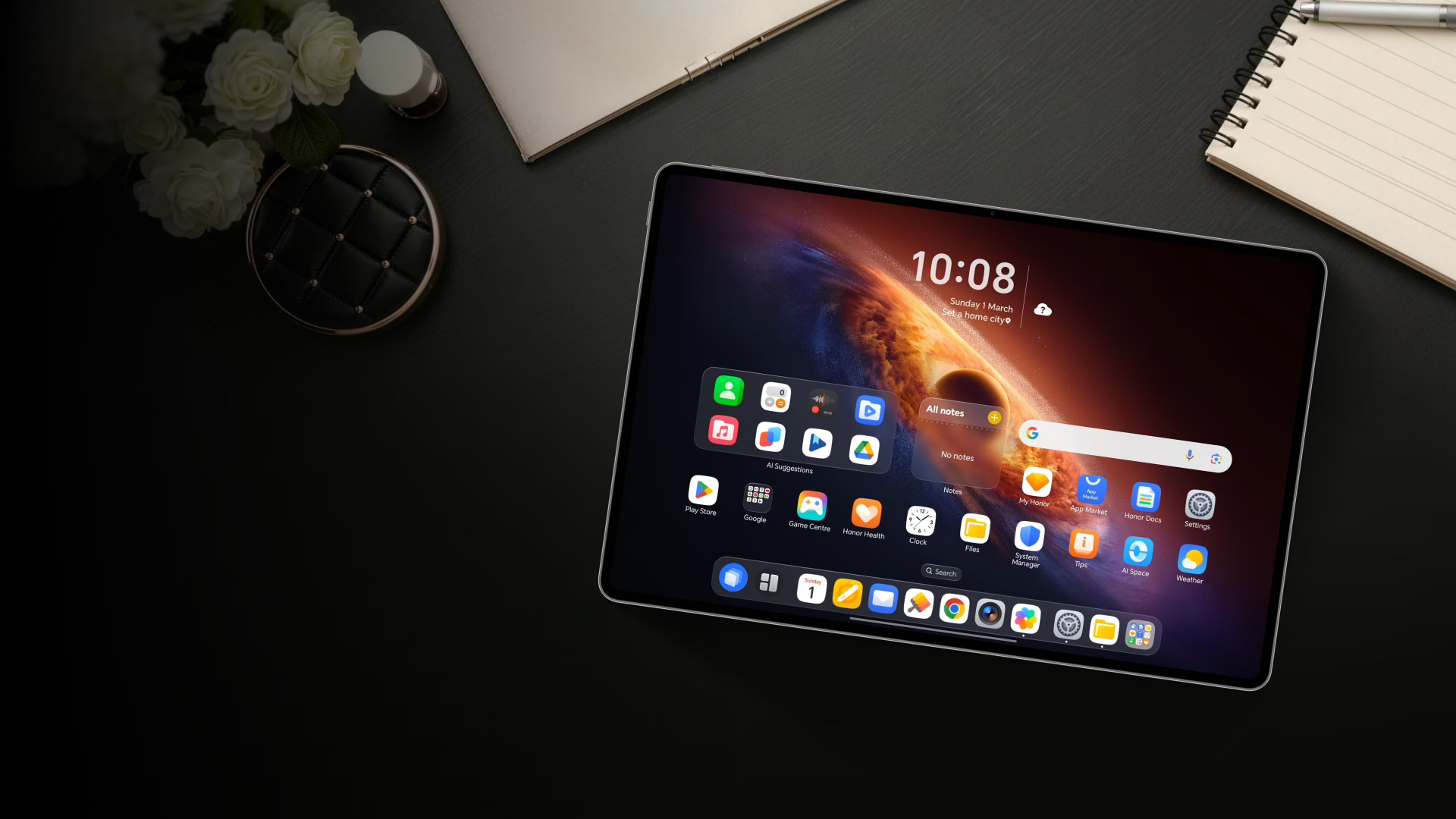 HONOR MagicPad 4 in a desktop-style productivity layout for work tasks