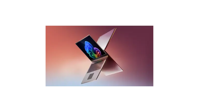 Two Copilot Plus PCs showing the Microsoft Copilot Windows 11 bloom wallpaper