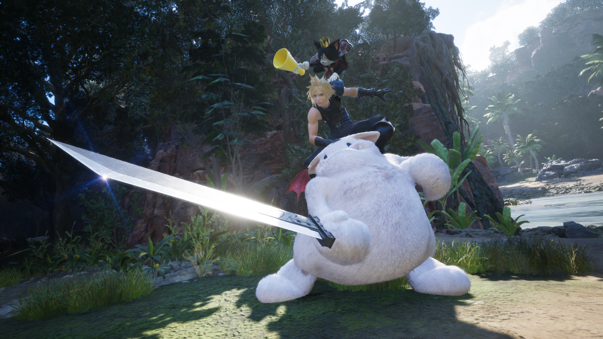 Final Fantasy VII Rebirth combat scene on Nintendo Switch 2 with characters mid battle