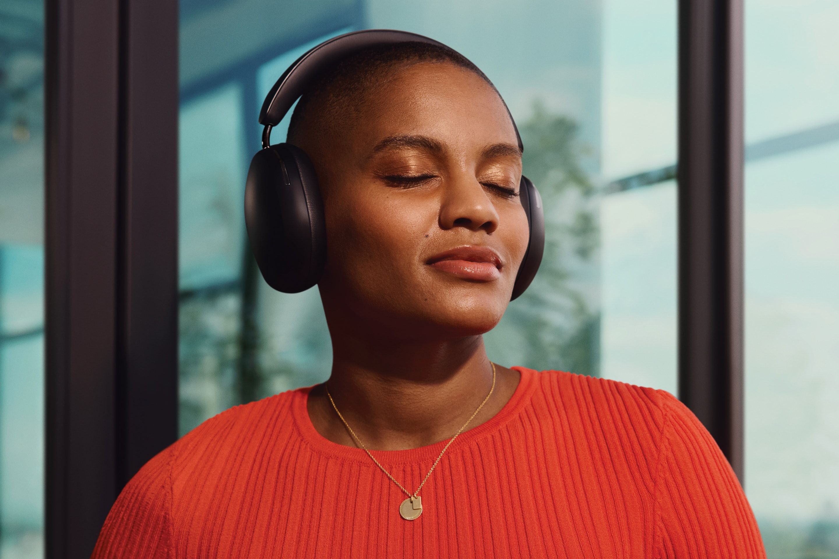 Sonos Ace over-ear headphones worn, lifestyle view