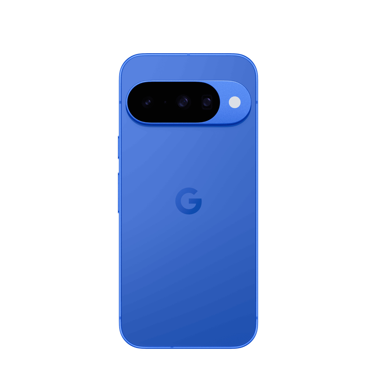Google Pixel 10 Pro rear panel in blue showing the camera bar