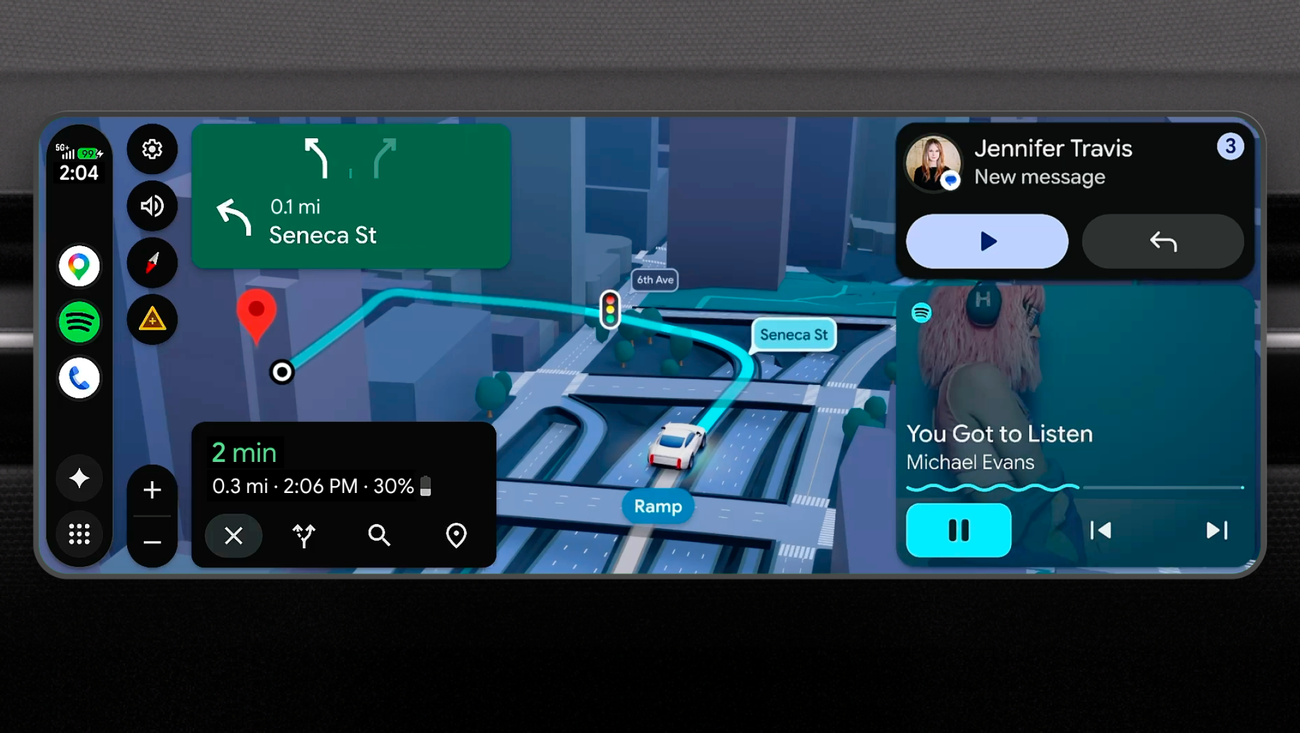 Android messaging shown in a connected-car dashboard interface