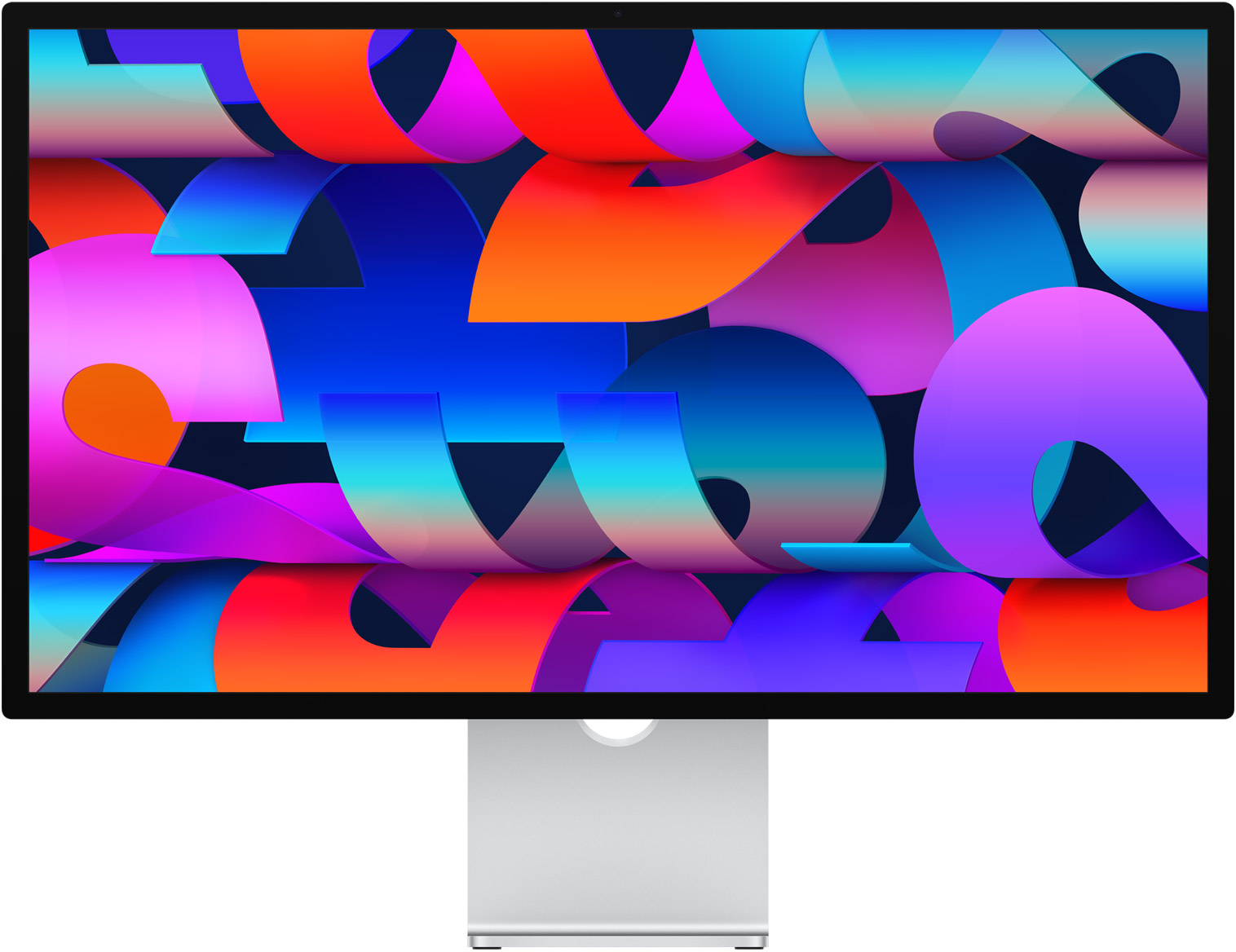 Apple Studio Display viewed head-on showing the 27-inch screen and slim aluminium bezels