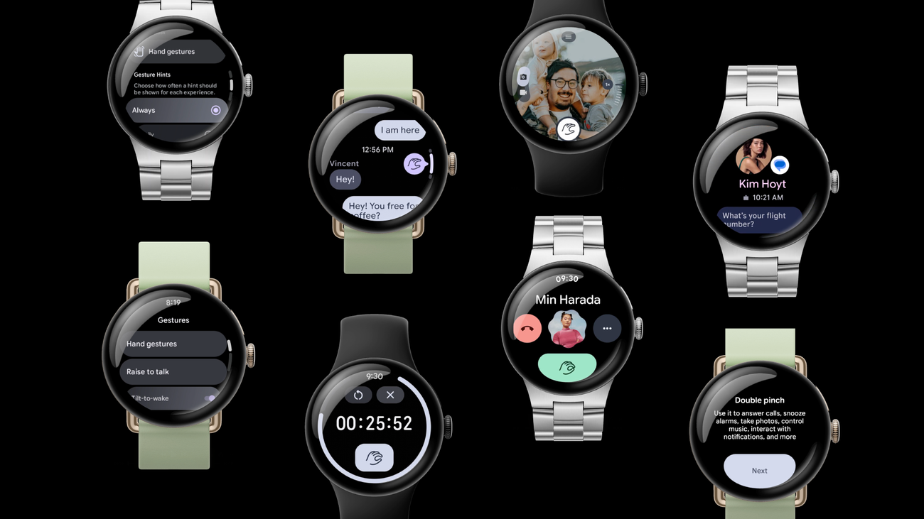 Pixel Watch 4 worn on a wrist showing Find Hub and Wear OS features