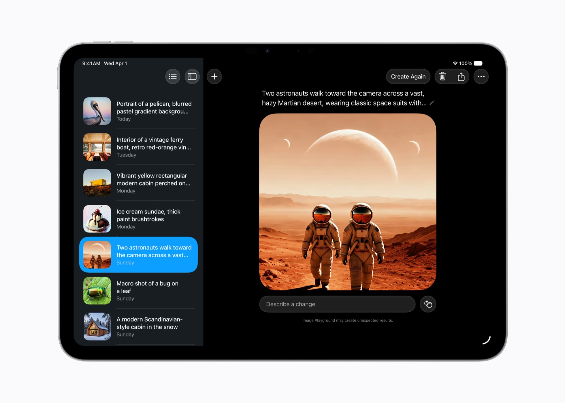Image Playground generating a realistic picture from a Photos library subject on an iPad in iPadOS 27