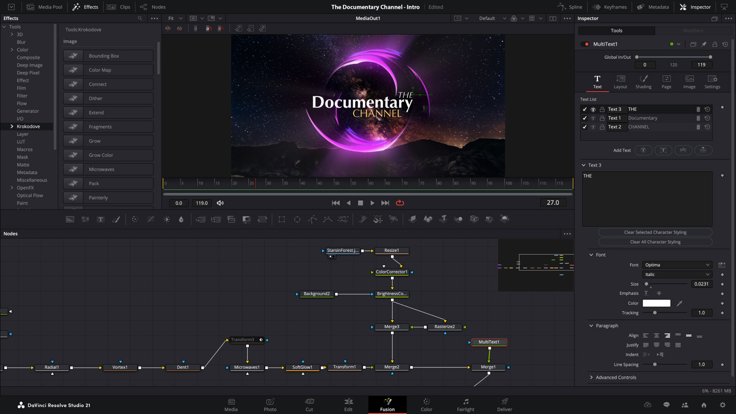 DaVinci Resolve Studio 21 Fusion page node-based visual effects compositing