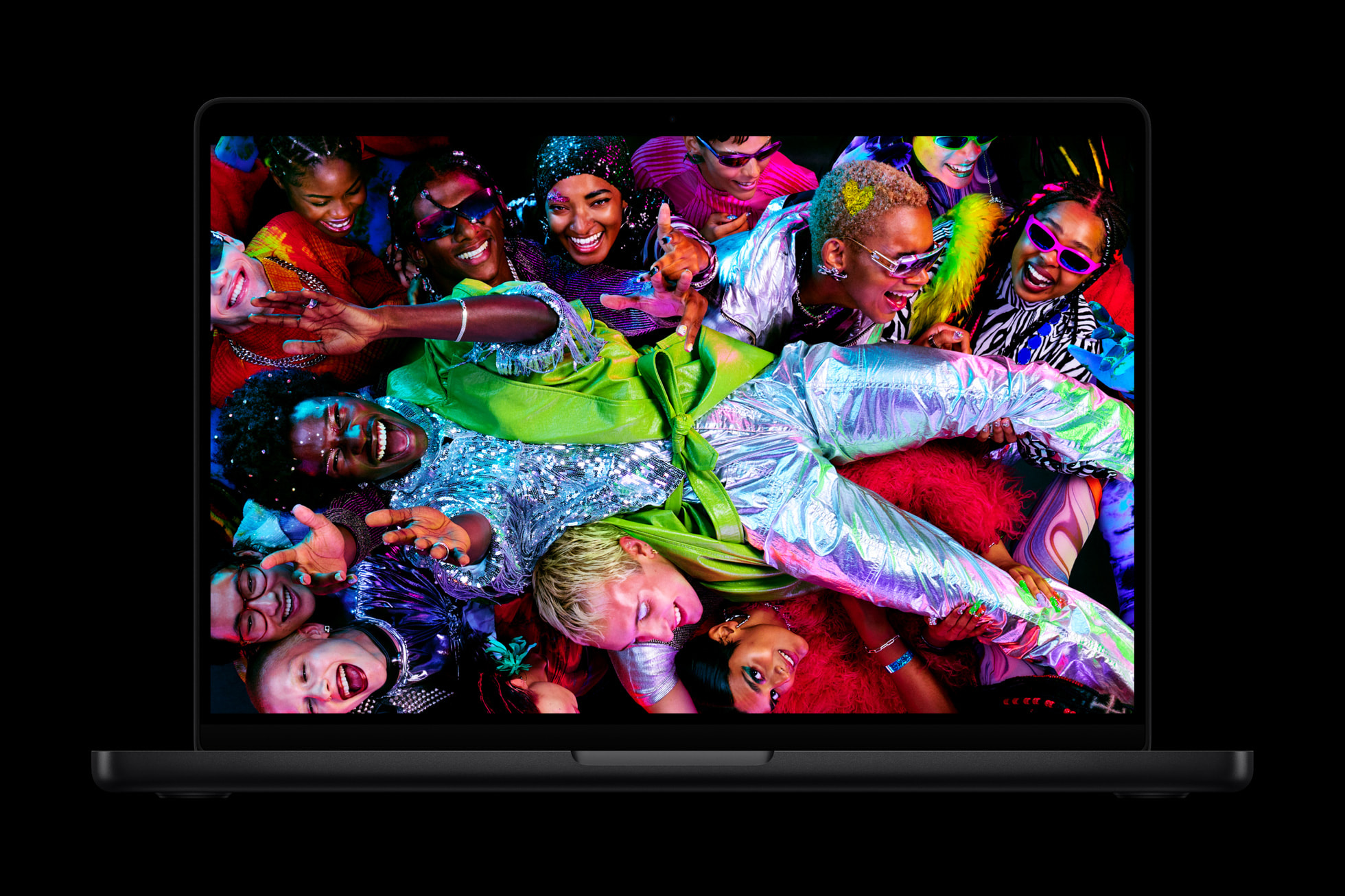 Close-up of the 14-inch MacBook Pro M5 mini-LED Liquid Retina XDR display showing a colour-graded image