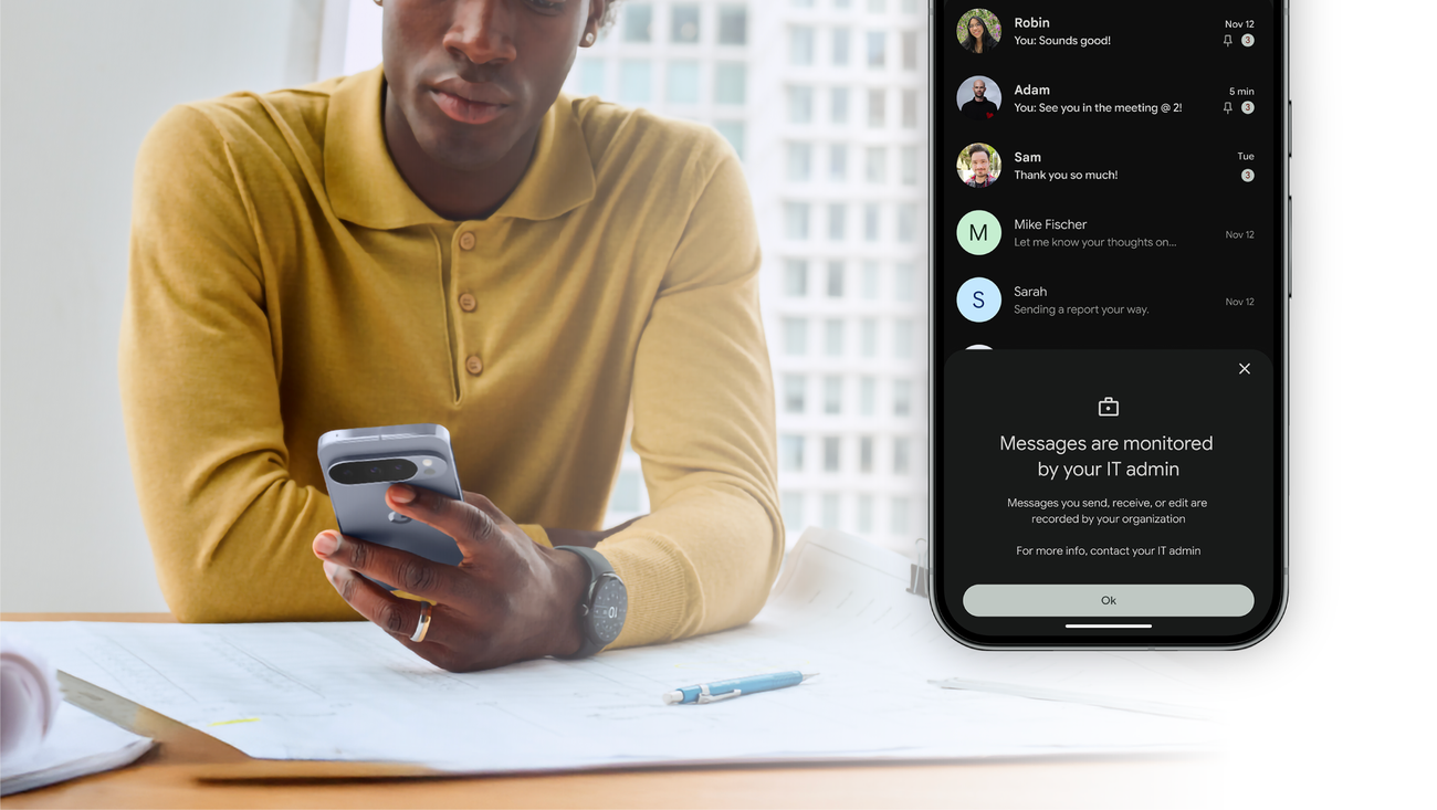 Google Messages RCS chat on a Pixel phone showing a lock icon