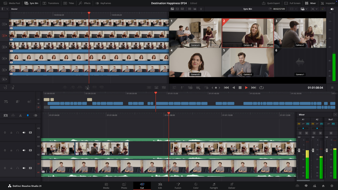 DaVinci Resolve Studio 21 Cut page fast-editing interface