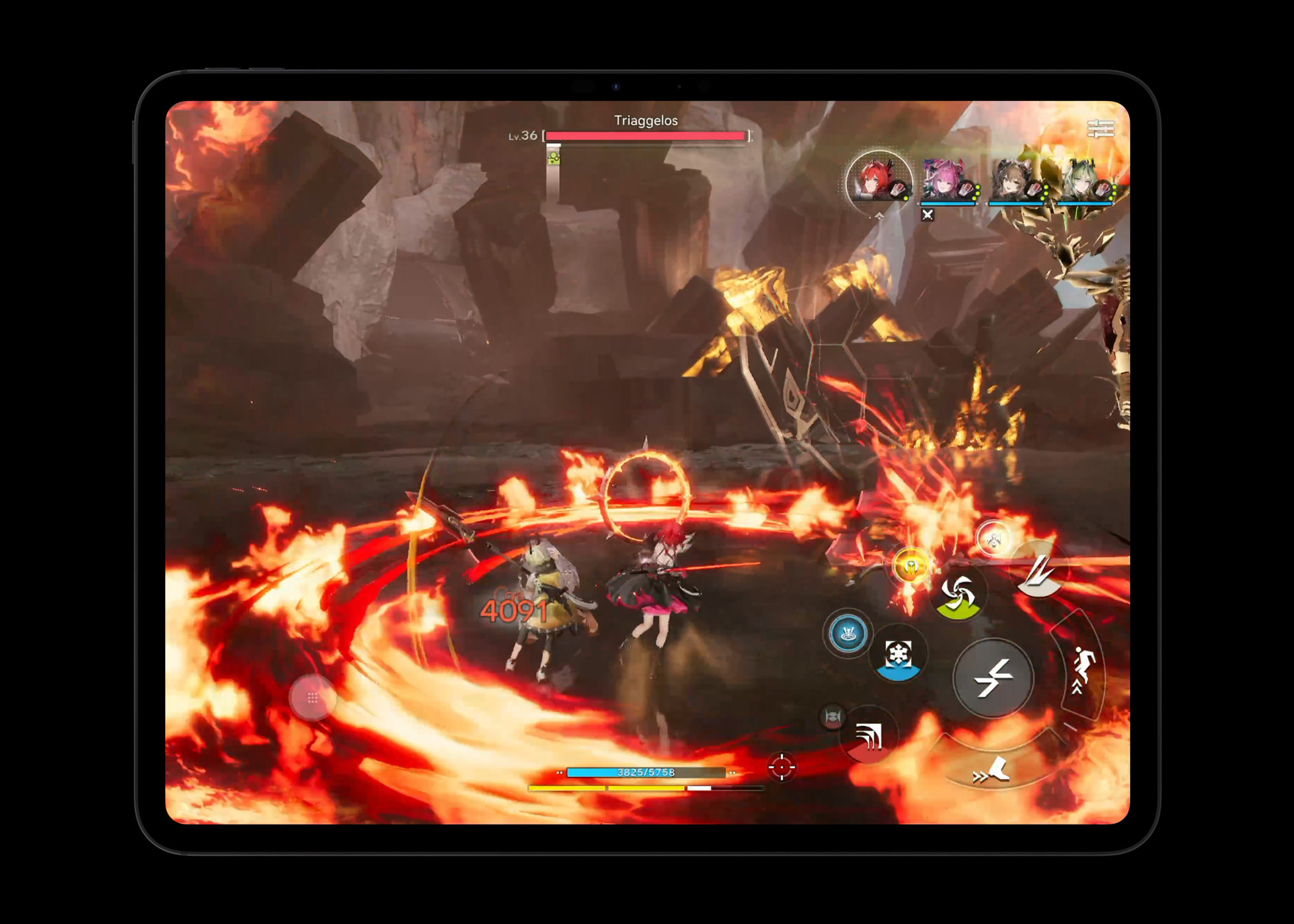 Console-style game running full screen on the iPad Pro M5 showing the M5 GPU rendering effects