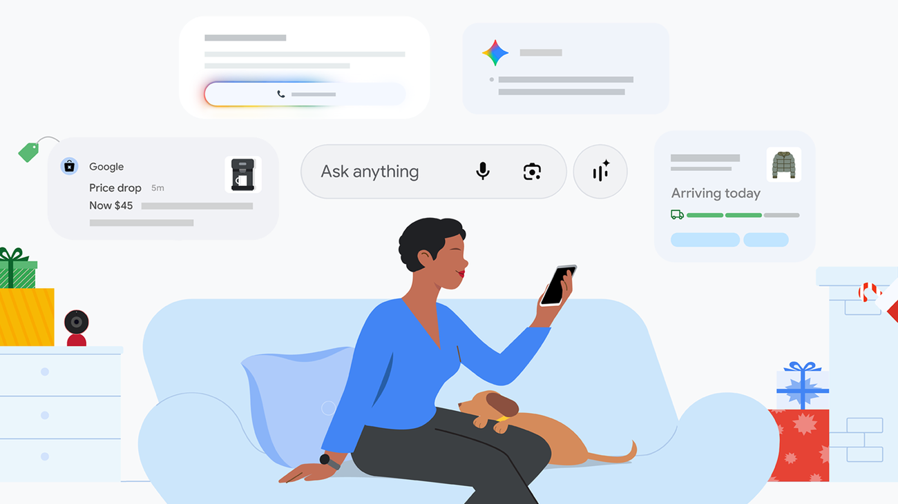Gemini prompt suggestions and tips shown across Google AI tools on screen