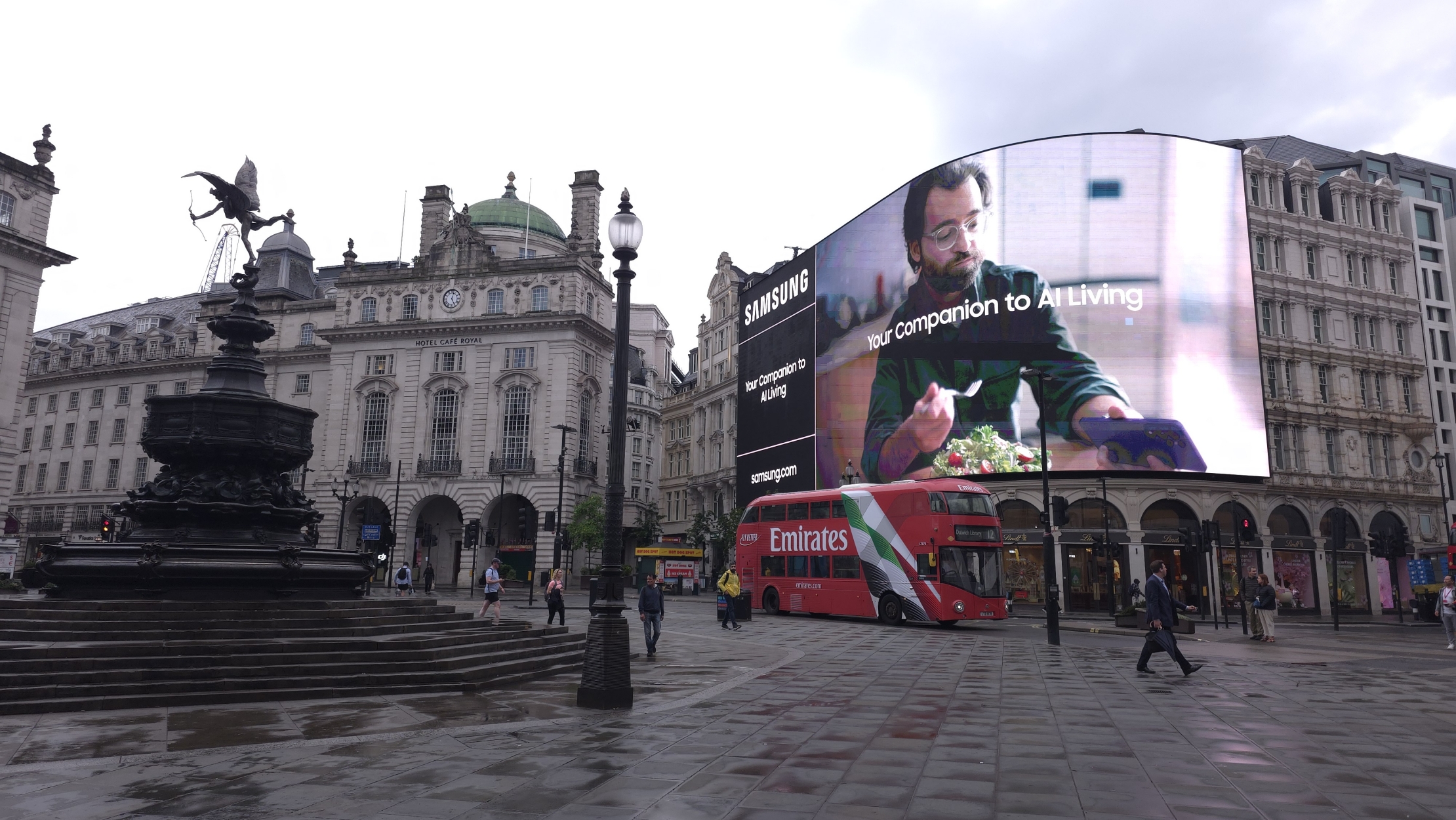 Samsung Galaxy Unpacked AI Living campaign billboard at Piccadilly Circus in central London